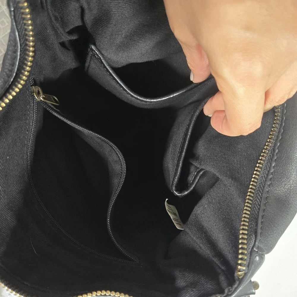 Estalon black genuine leather crossbody purse bag woven weather detail - Picture 6 of 11
